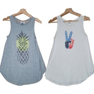 Lot of 2 Old Navy Graphic Loose Fit Tank Tops Women's XS & S